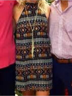 Sleeveless Tribal Print Mini Dress - Black & Brown